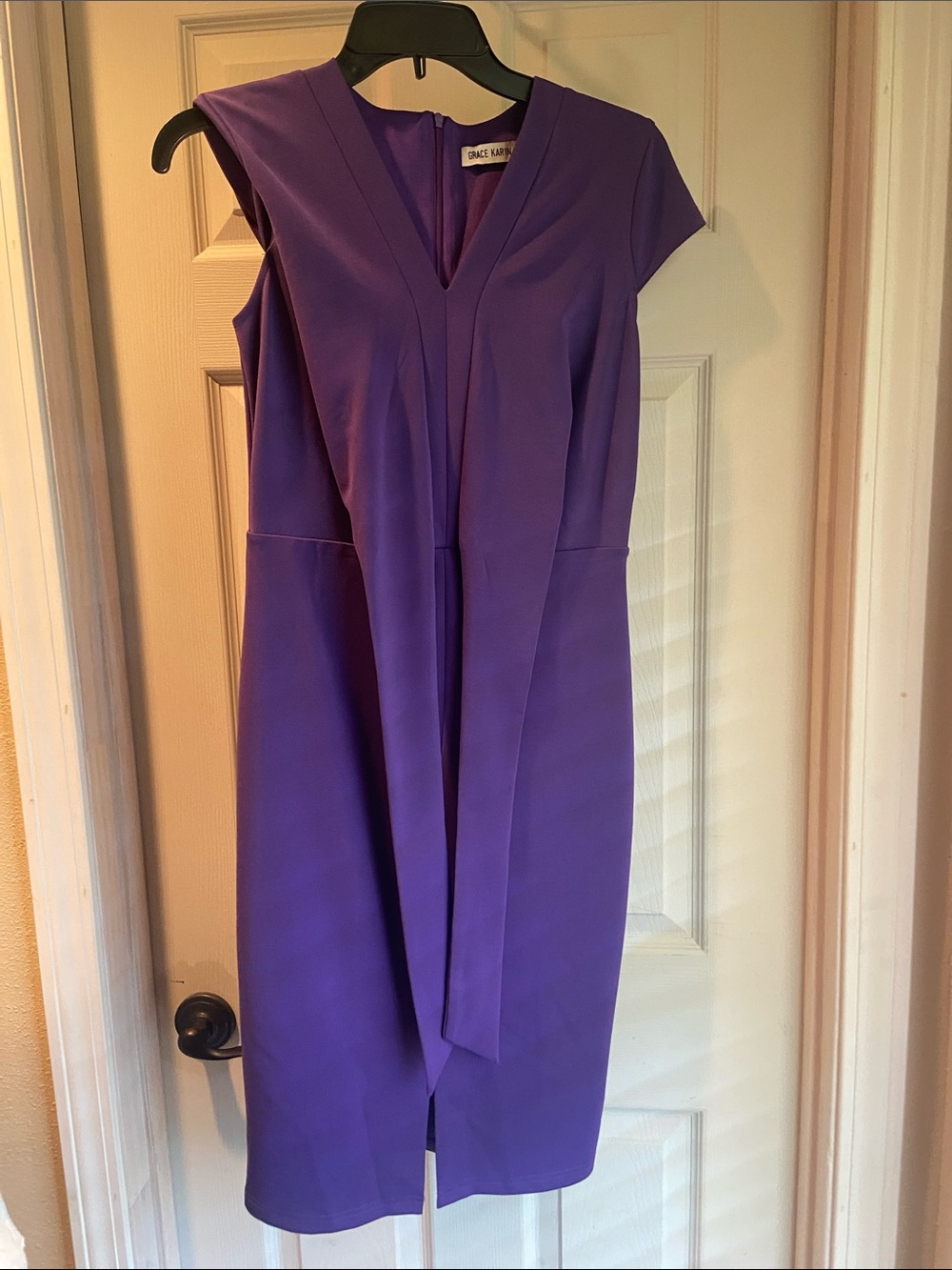 Grace Karin Purple V-Neck Cap-Sleeve Midi Sheath Dress